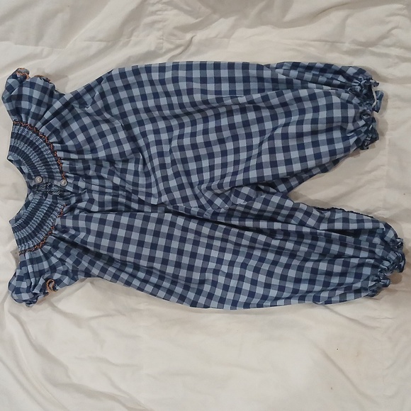 Classic whimsy pumpkin  check pattern one piece blue 18 months. - Picture 2 of 9